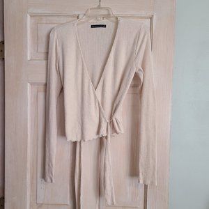 Abercrombie & Fitch Long-Sleeve Wrap Top Ivory Cream Small